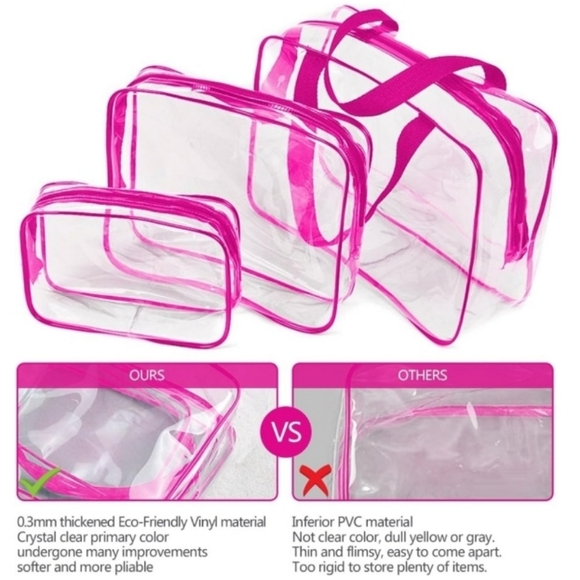 3-Piece Crystal Clear PVC Travel Toiletry Bag Kit - Small, Medium, and Large - Picture 5 of 13